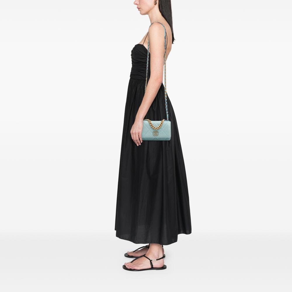 Chanel B Chanel Blue Turquoise Denim Fabric 19 Wallet on Chain Italy