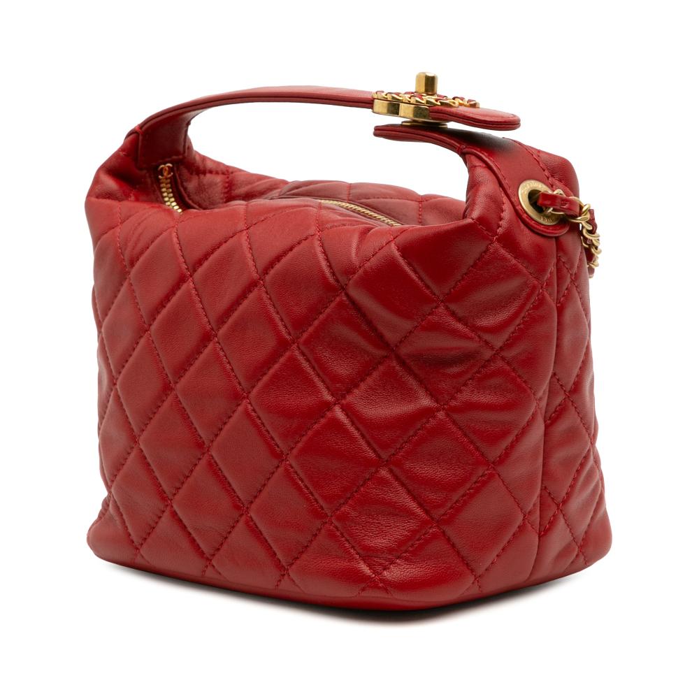 Chanel B Chanel Red Lambskin Leather Leather Small Quilted Lambskin Perfect Meeting Hobo Italy