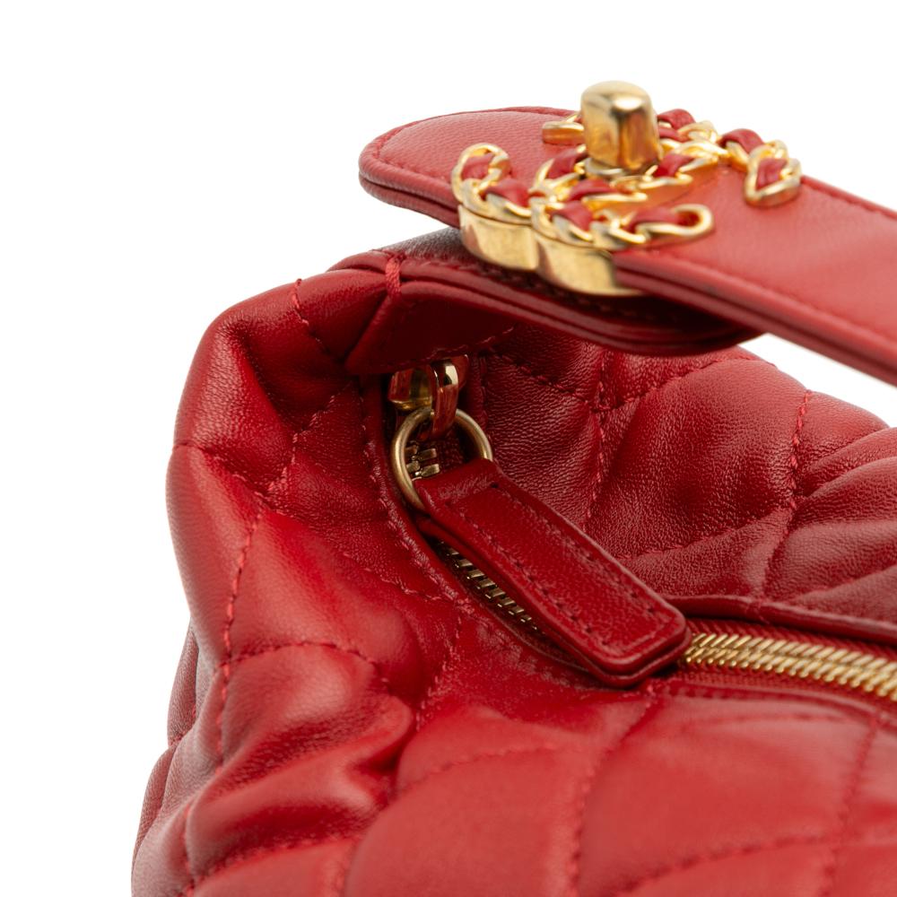 Chanel B Chanel Red Lambskin Leather Leather Small Quilted Lambskin Perfect Meeting Hobo Italy