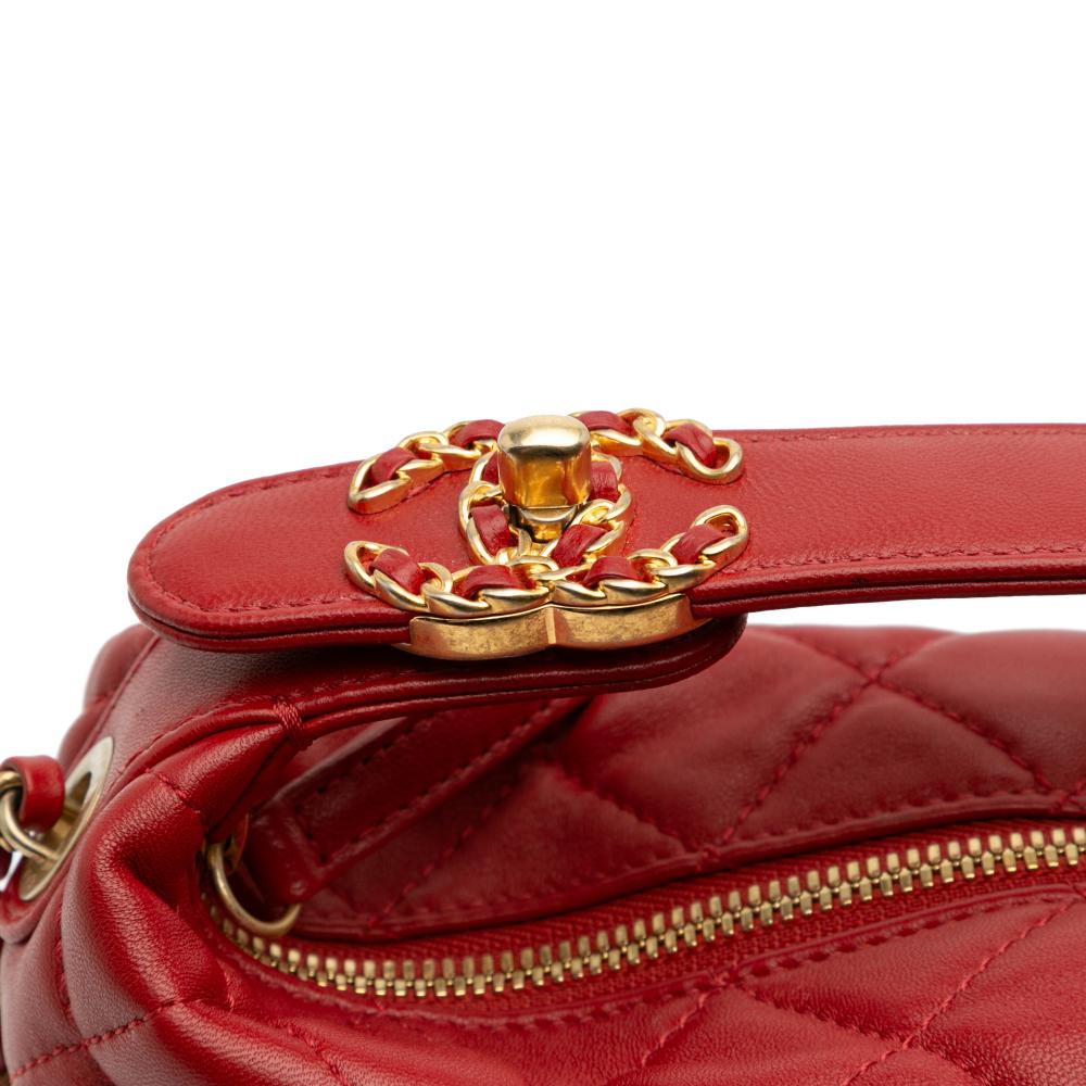 Chanel B Chanel Red Lambskin Leather Leather Small Quilted Lambskin Perfect Meeting Hobo Italy