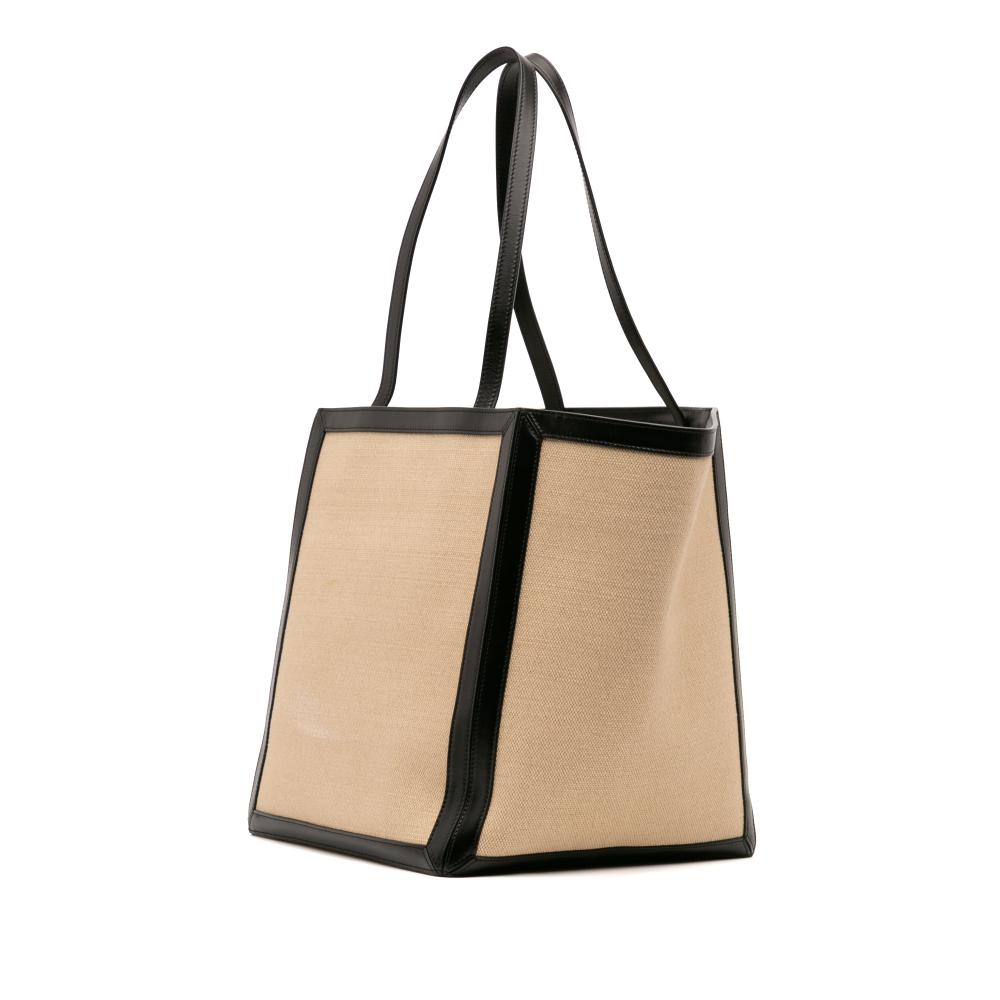 Celine B Celine Brown Beige with Black Canvas Fabric Large Vertical Square Cabas Tote Italy