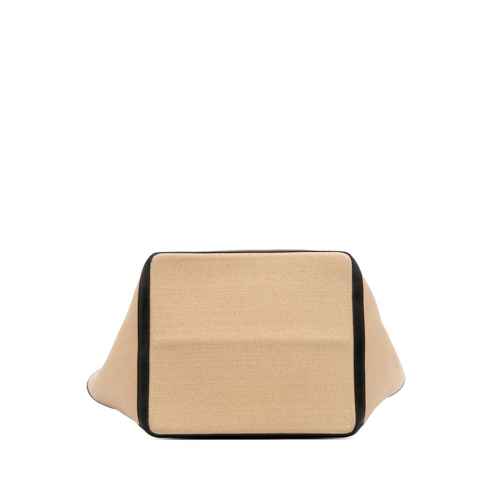 Celine B Celine Brown Beige with Black Canvas Fabric Large Vertical Square Cabas Tote Italy
