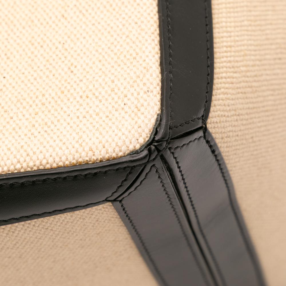 Celine B Celine Brown Beige with Black Canvas Fabric Large Vertical Square Cabas Tote Italy