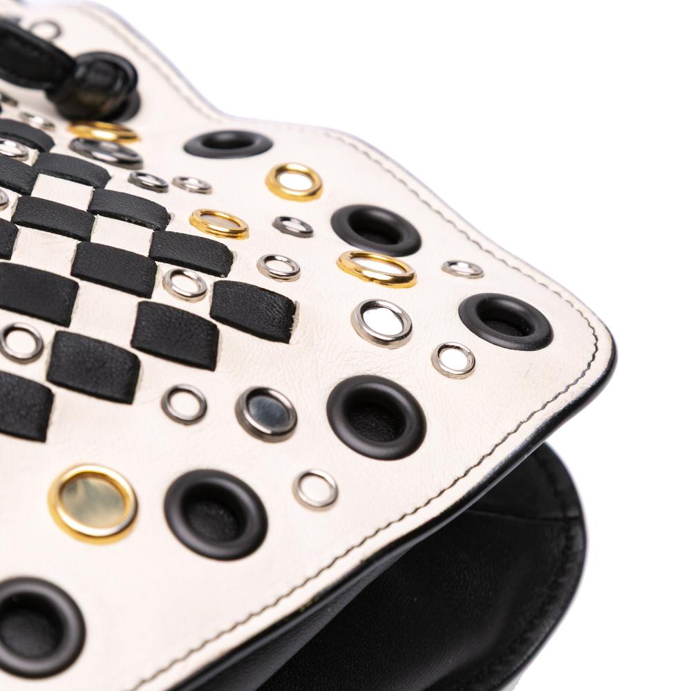 Bottega Veneta B Bottega Veneta White Nappa Leather Leather Nappa Intrecciato Check Grommet Palio Crossbody Italy