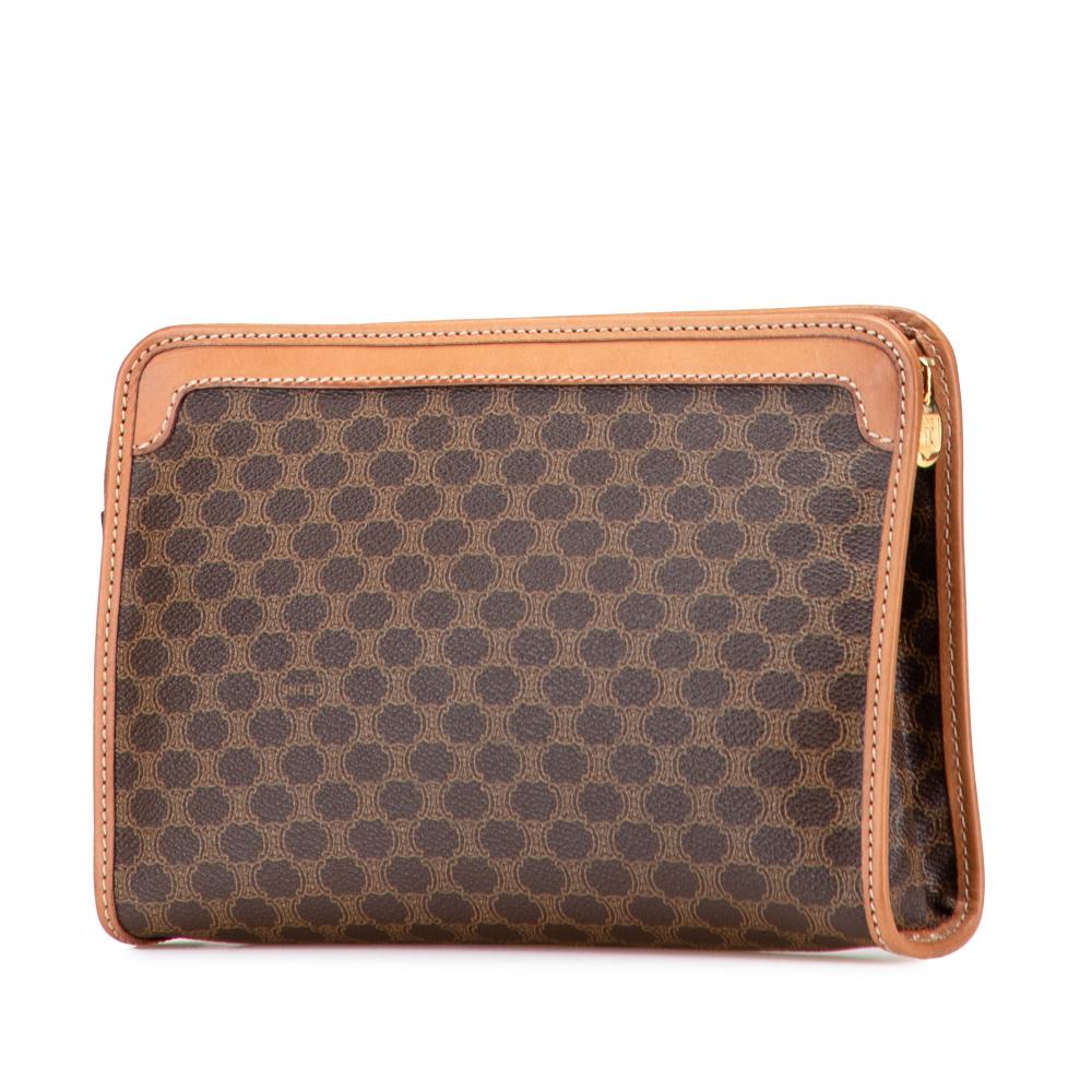 Celine B Celine Brown Coated Canvas Fabric Macadam Clutch Italy