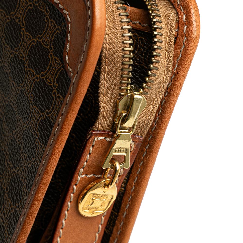 Celine B Celine Brown Coated Canvas Fabric Macadam Clutch Italy