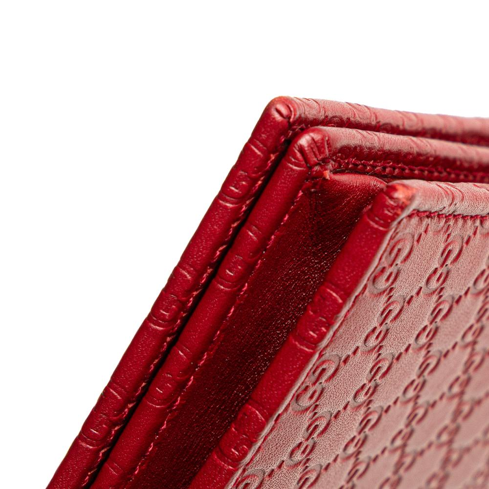 Gucci B Gucci Red Calf Leather Microguccissima Wallet on Strap Italy