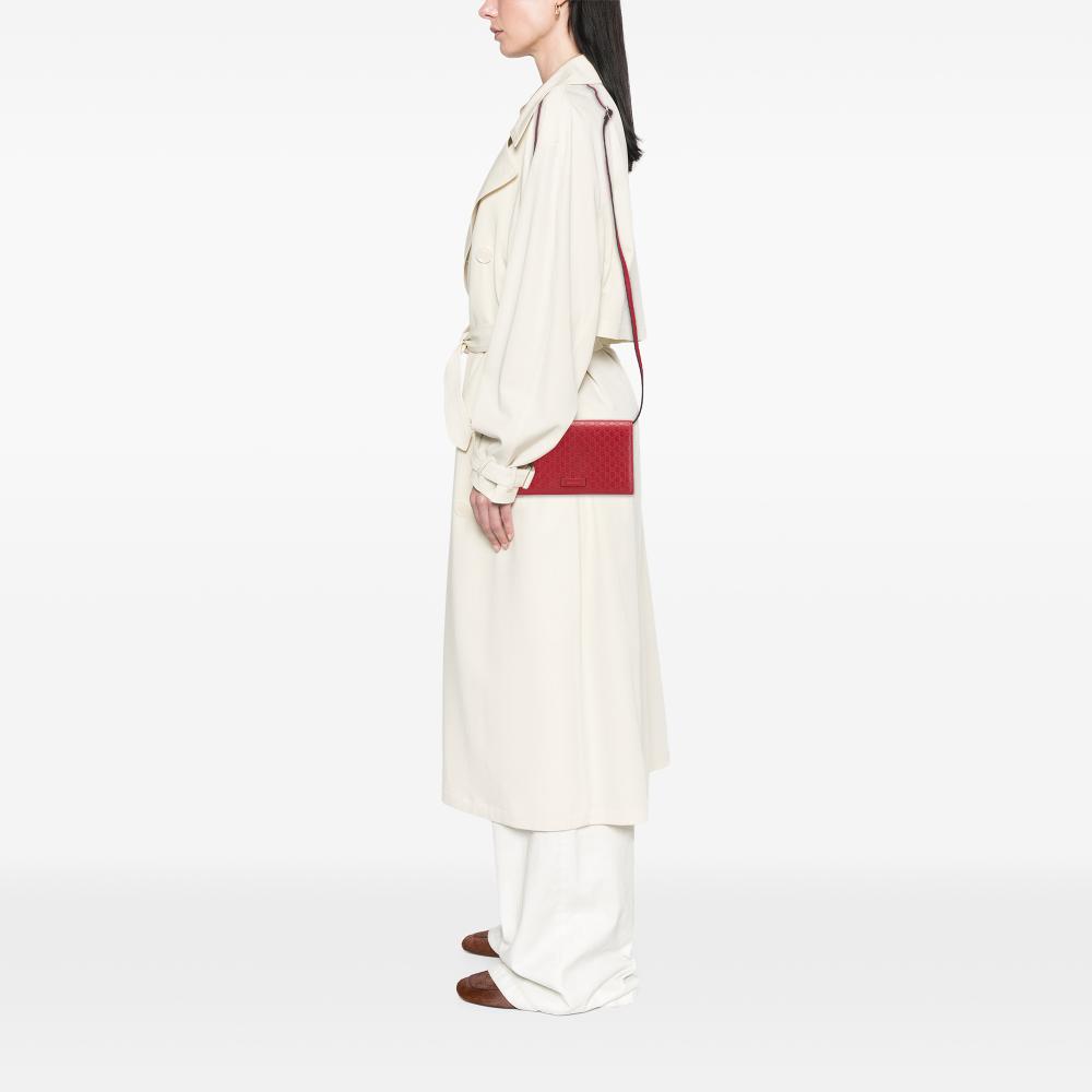 Gucci B Gucci Red Calf Leather Microguccissima Wallet on Strap Italy