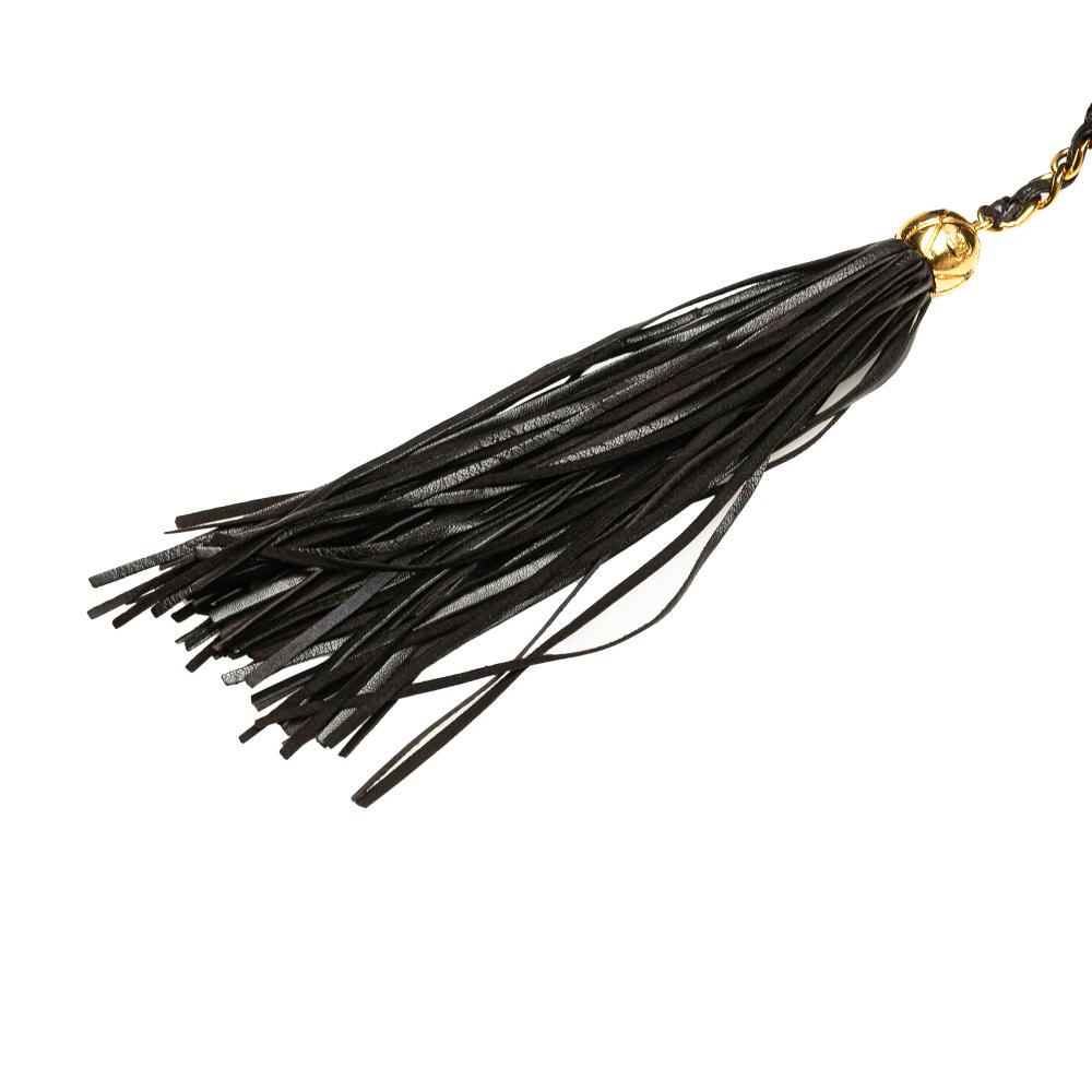 Chanel B Chanel Black Lambskin Leather Leather CC Lambskin Flap Tassel Crossbody Italy