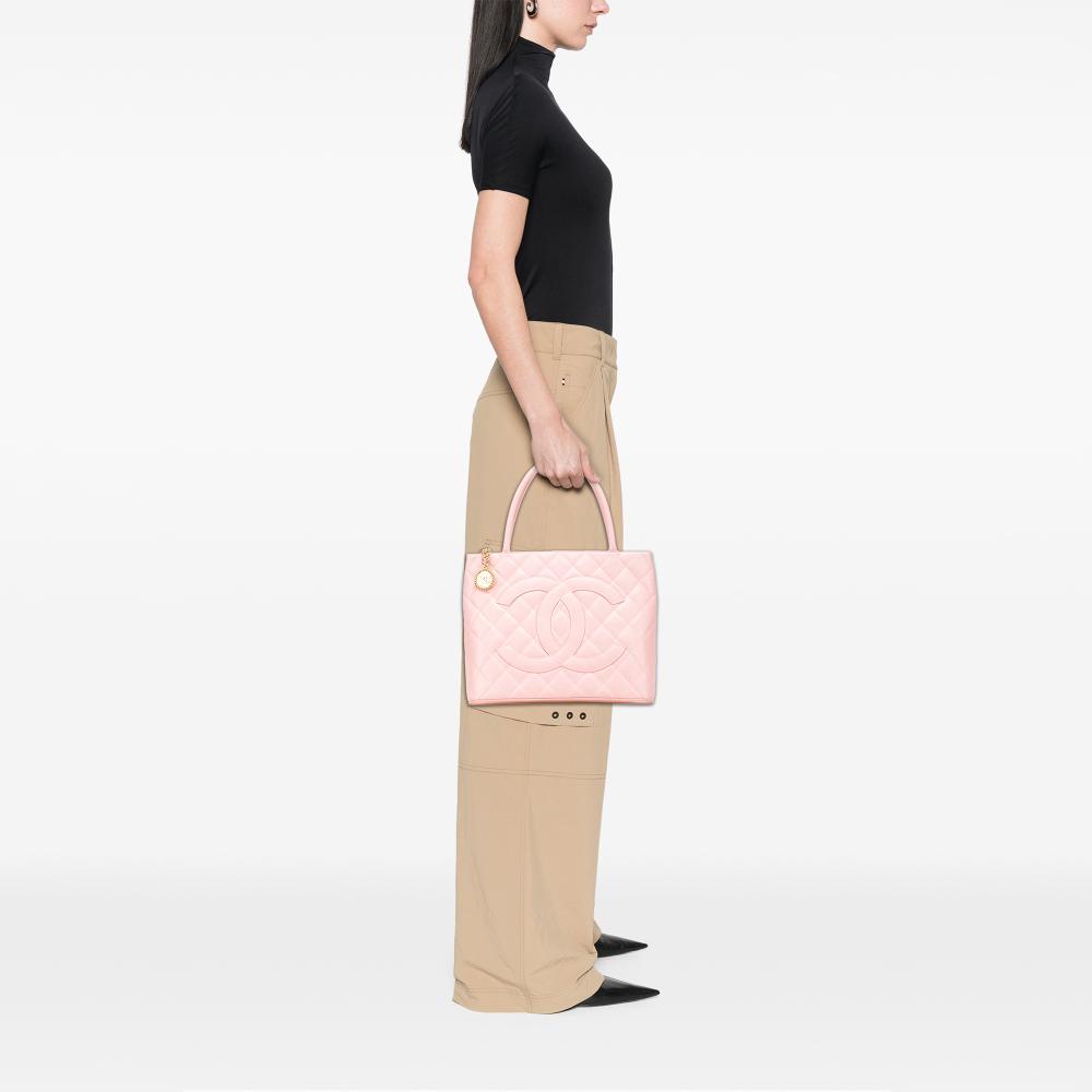 Chanel B Chanel Pink Caviar Leather Leather Caviar Medallion Tote France