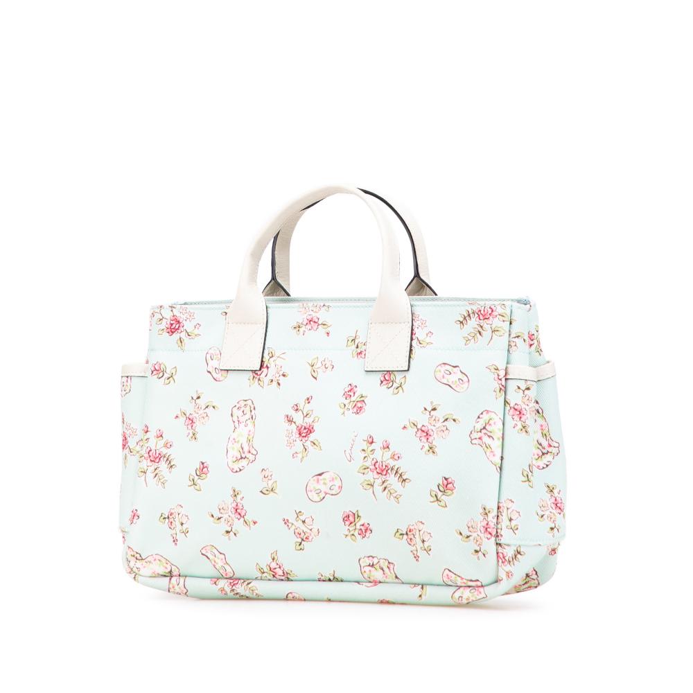 Gucci B Gucci Green Mint Canvas Fabric Small Floral Childrens Tote Italy