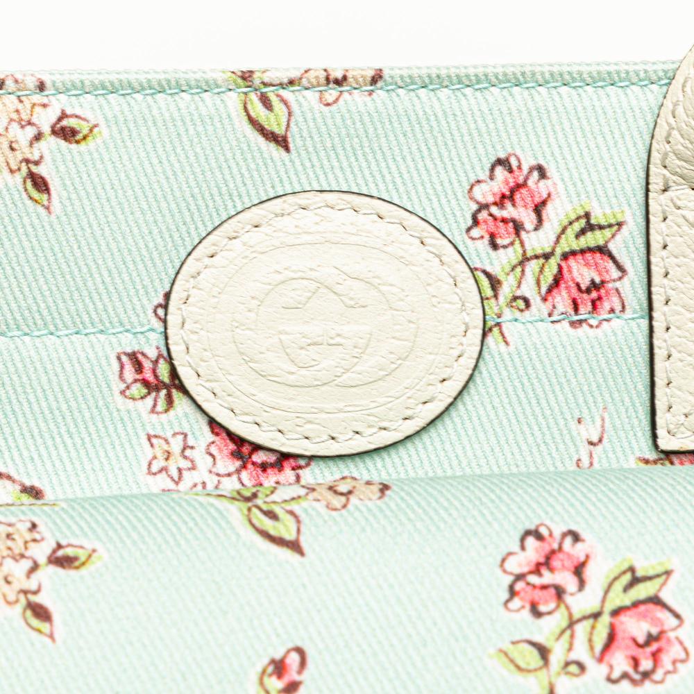 Gucci B Gucci Green Mint Canvas Fabric Small Floral Childrens Tote Italy