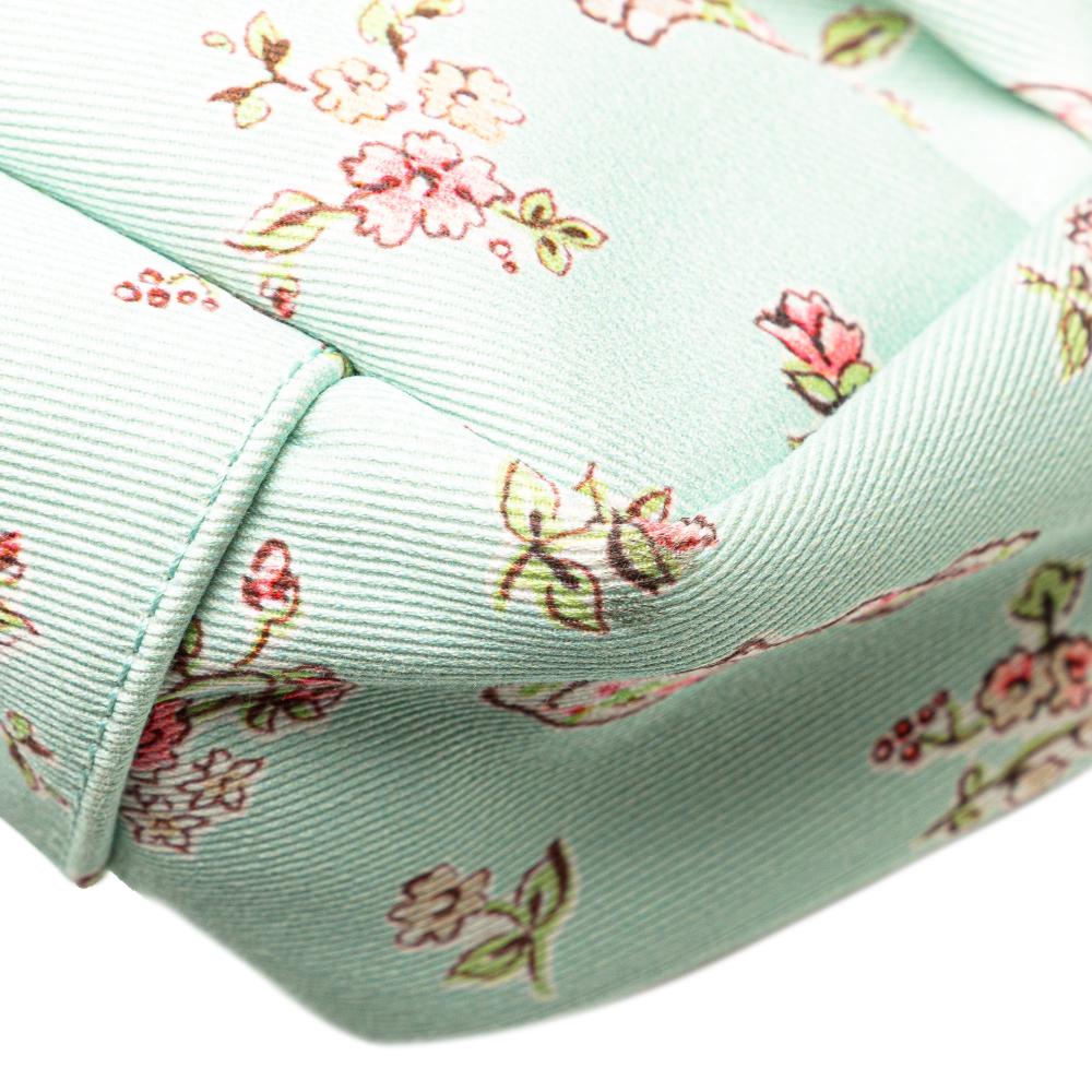 Gucci B Gucci Green Mint Canvas Fabric Small Floral Childrens Tote Italy