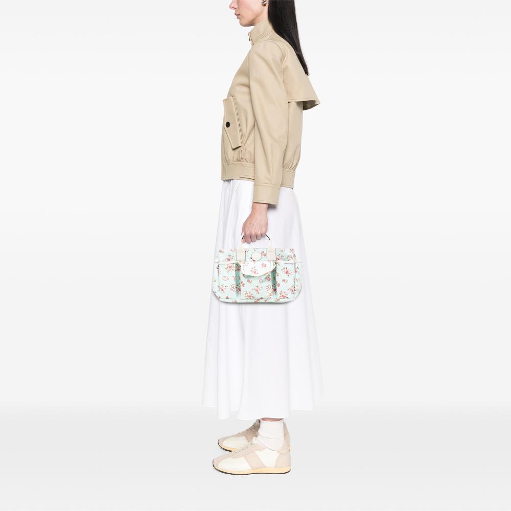 Gucci B Gucci Green Mint Canvas Fabric Small Floral Childrens Tote Italy