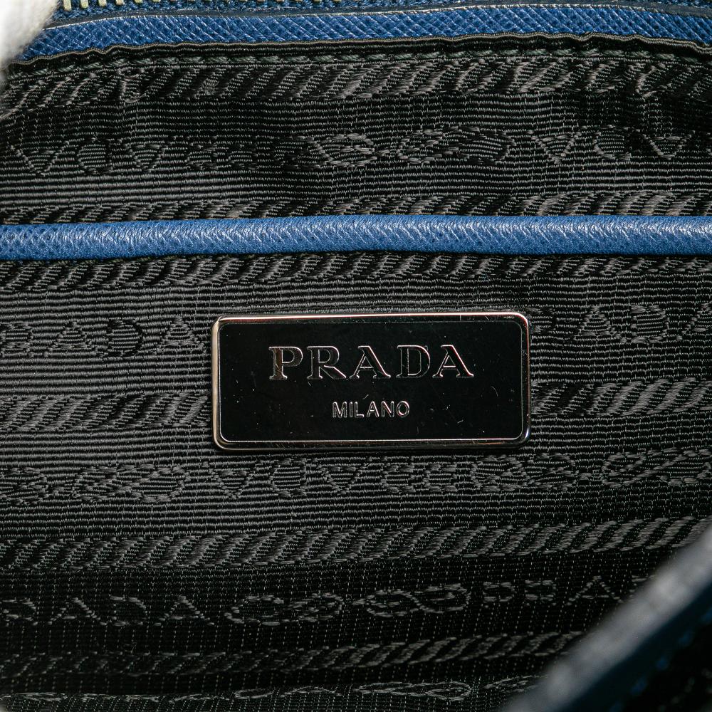 Prada B Prada Blue Saffiano Leather Righe Sound Lock Satchel Italy