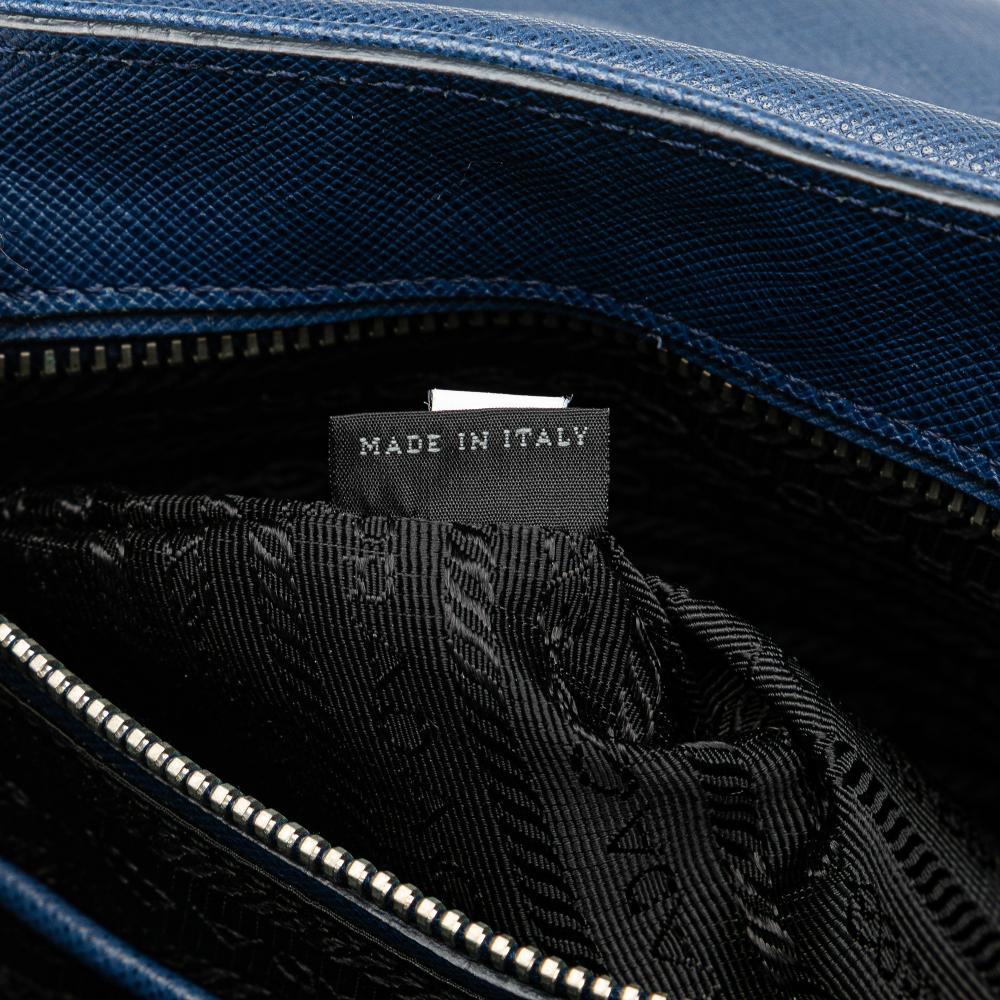 Prada B Prada Blue Saffiano Leather Righe Sound Lock Satchel Italy
