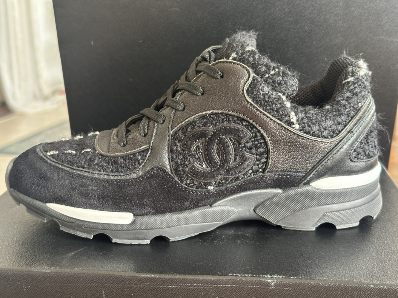 Chanel Black Tweed Sneaker