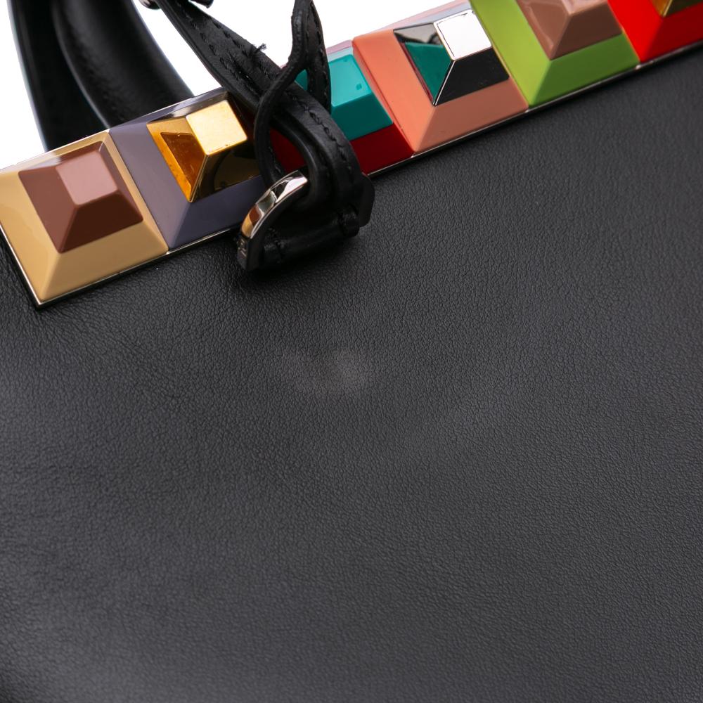 Fendi B Fendi Black Calf Leather Petite Studded 2Jours Satchel Italy