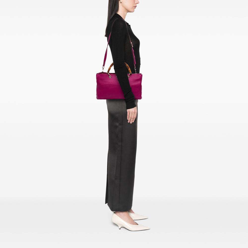 Gucci B Gucci Pink Hot Pink Calf Leather Medium skin Bamboo Shopper Satchel Italy