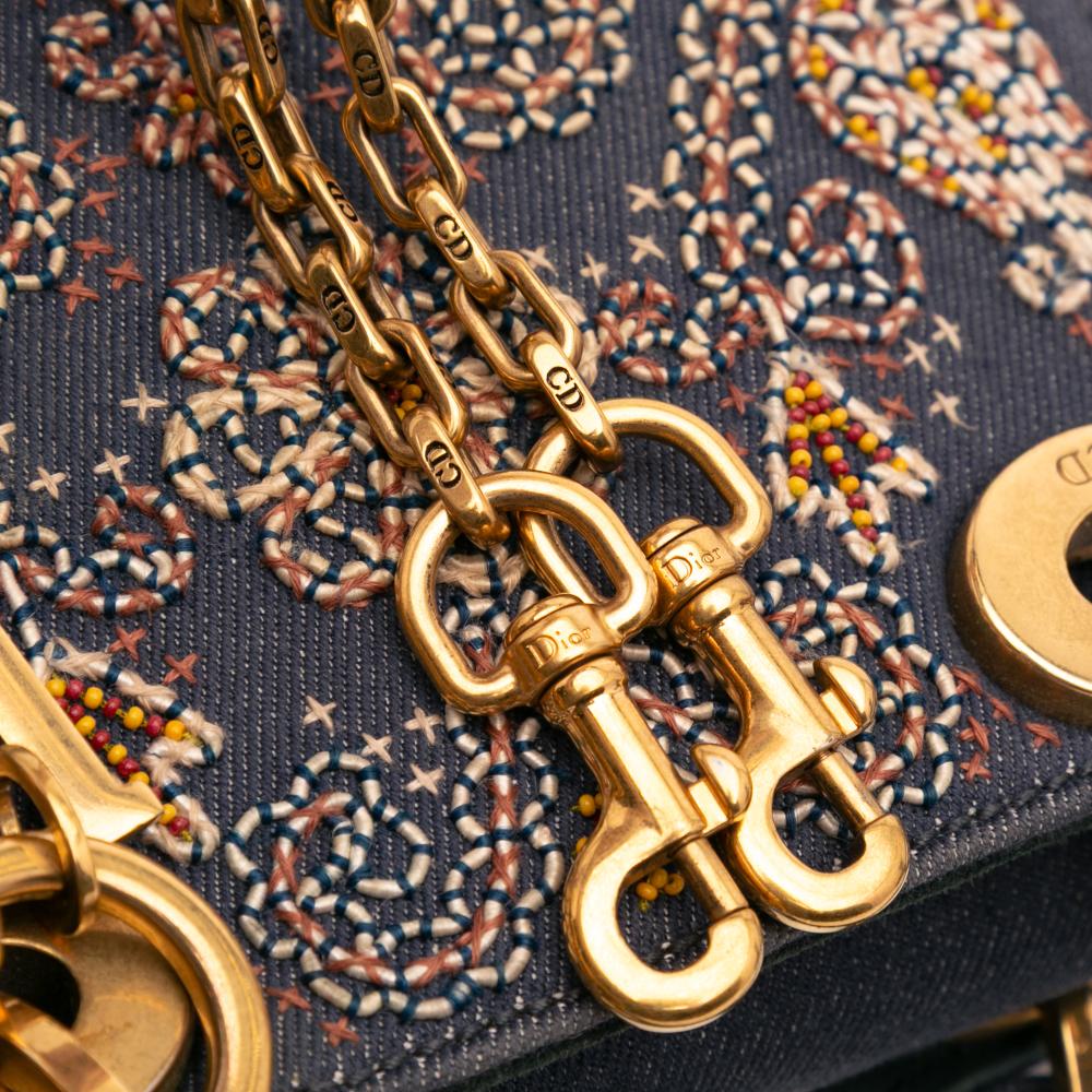 Christian Dior B Dior Blue Denim Fabric Mini Embroidered Lady D Lite Italy