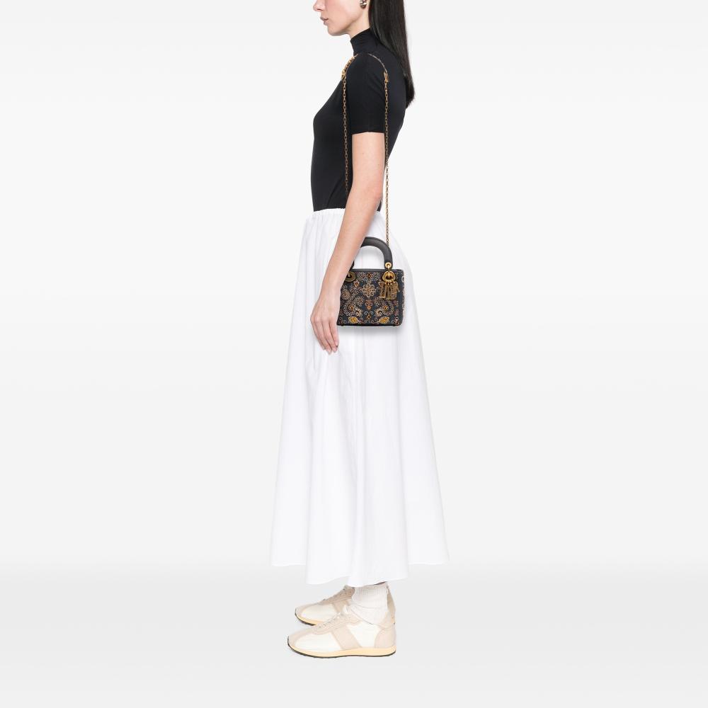 Christian Dior B Dior Blue Denim Fabric Mini Embroidered Lady D Lite Italy