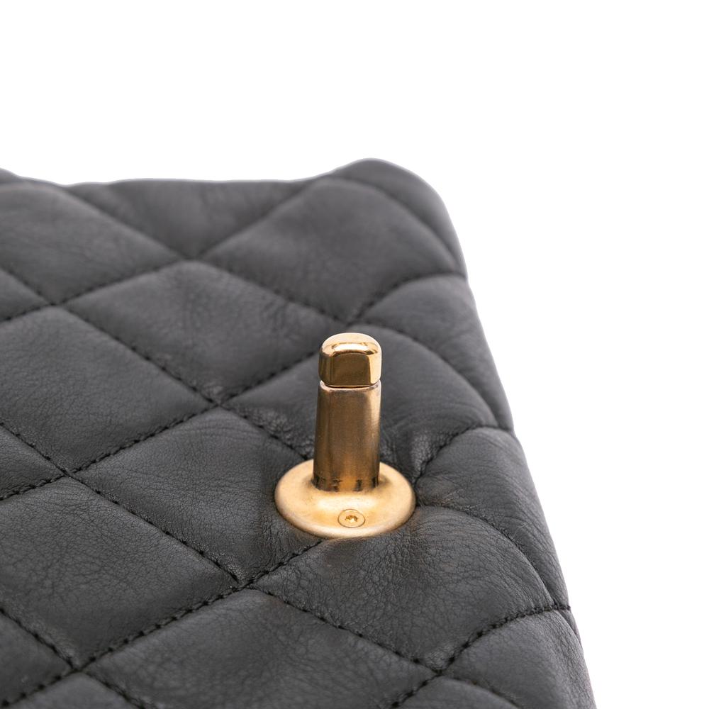 Chanel B Chanel Black Calf Leather Mini Quilted skin Pearl CC Accordion Flap Italy