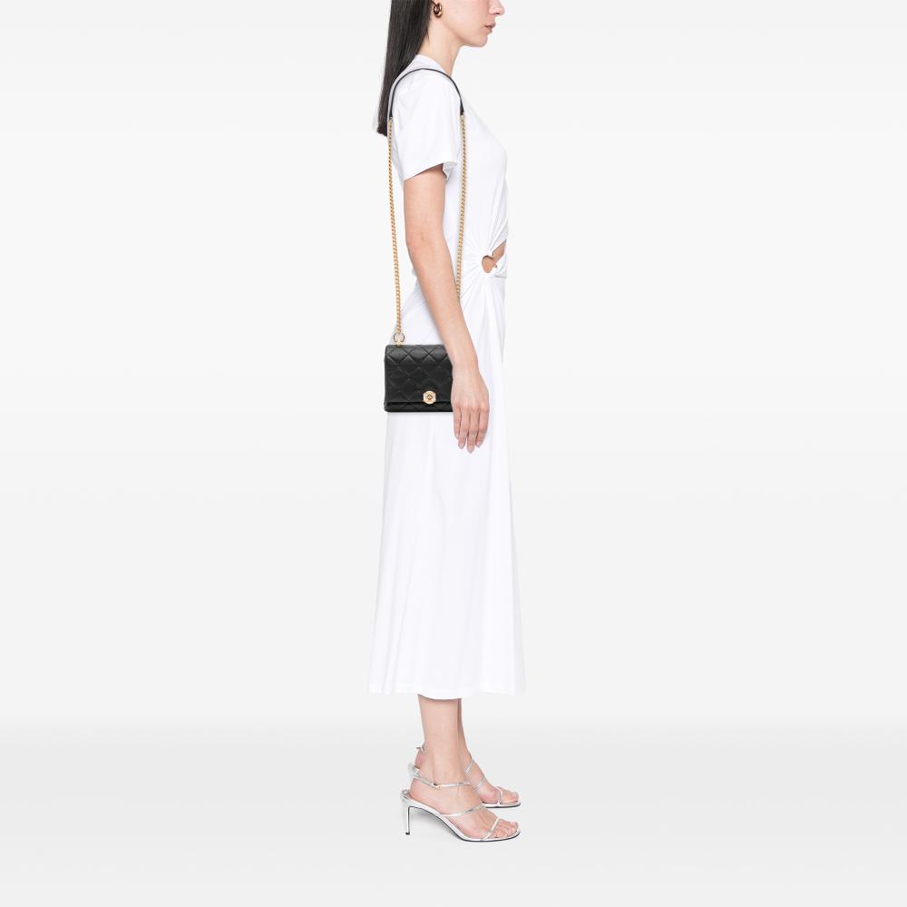 Chanel B Chanel Black Calf Leather Mini Quilted skin Pearl CC Accordion Flap Italy