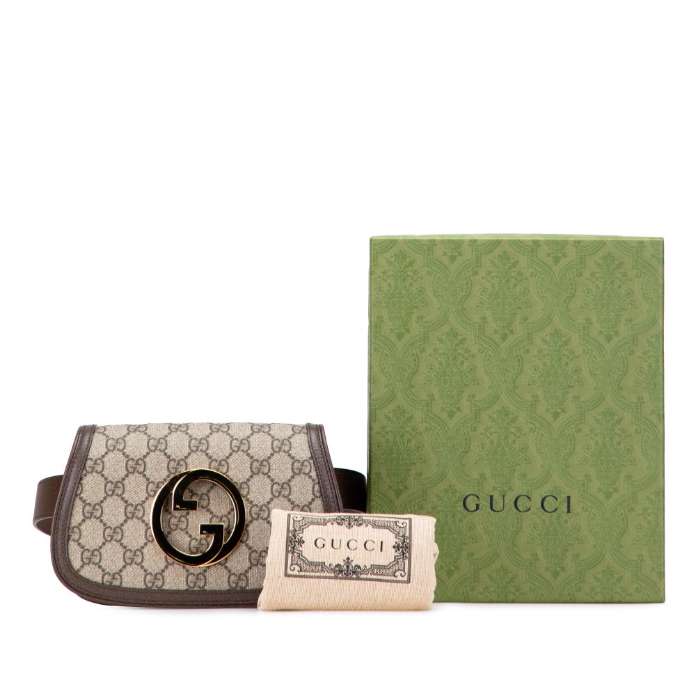 Gucci AB Gucci Brown Beige Coated Canvas Fabric GG Supreme Blondie Belt Bag Italy