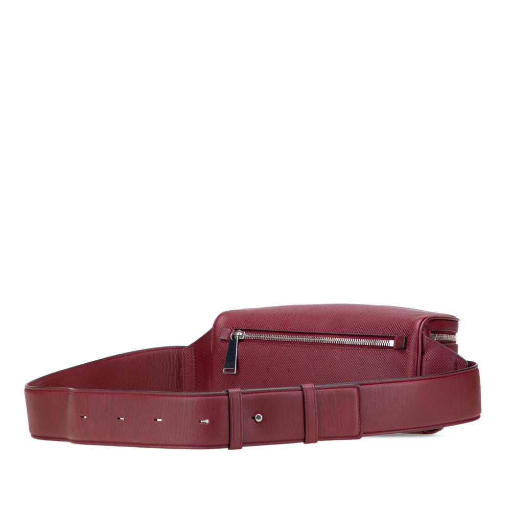 Bottega Veneta AB Bottega Veneta Red Burgundy Calf Leather Textured Marco Polo Belt Bag Italy