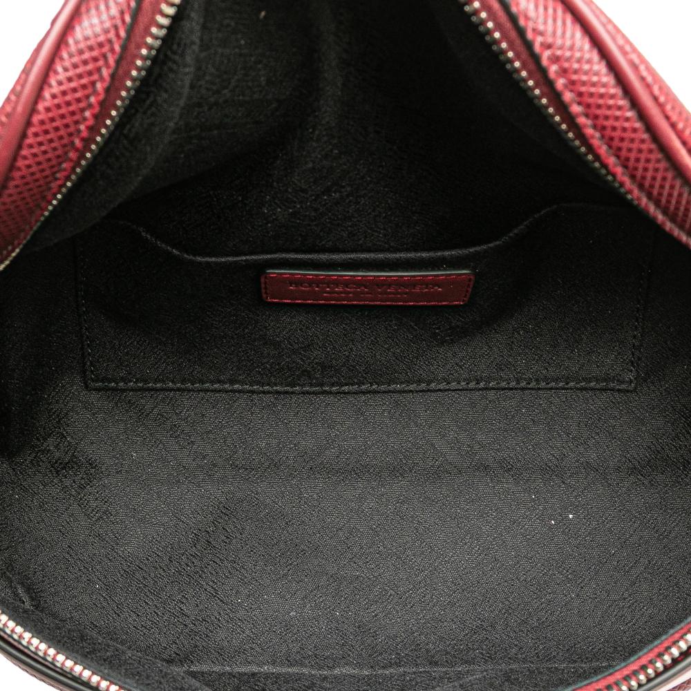 Bottega Veneta AB Bottega Veneta Red Burgundy Calf Leather Textured Marco Polo Belt Bag Italy