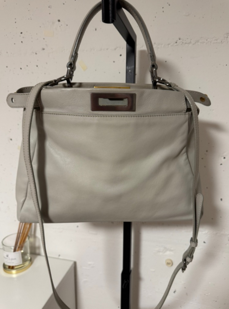 Fendi Peekaboo Lether Handtasche grau mit Echtzertifikat
