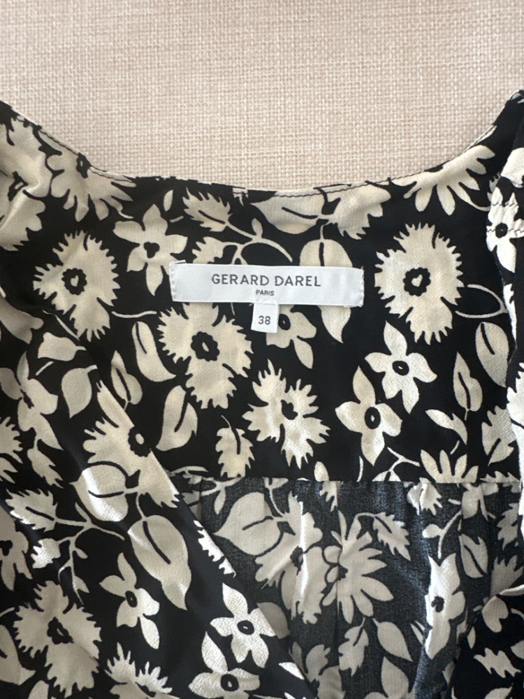 Gerard Darel Midikleid schwarz mit beigem Blumenmuster