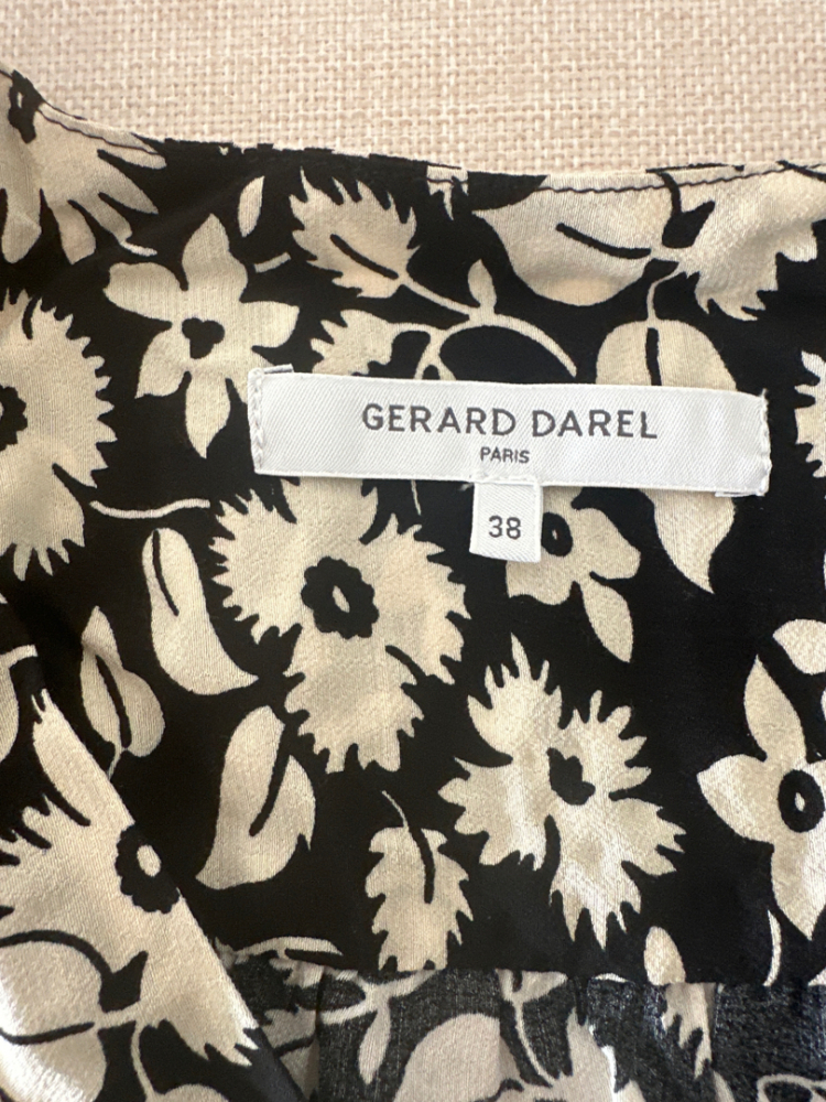 Gerard Darel Midikleid schwarz mit beigem Blumenmuster