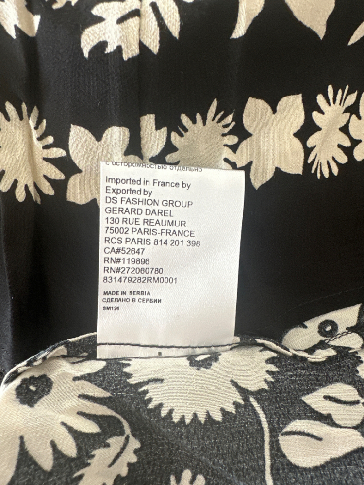 Gerard Darel Midikleid schwarz mit beigem Blumenmuster