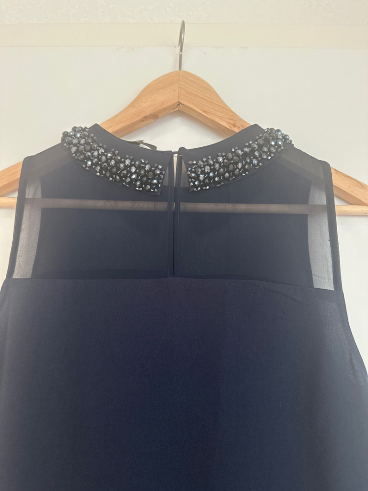 123 Paris Sleeveless navy dress with rhinestone collar