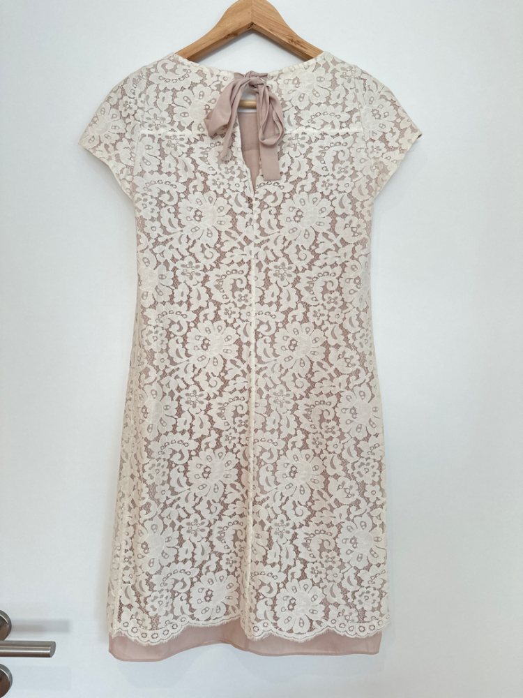 Massimo Dutti Kleid in Rosa/Elfenbein mit Spitzendetails