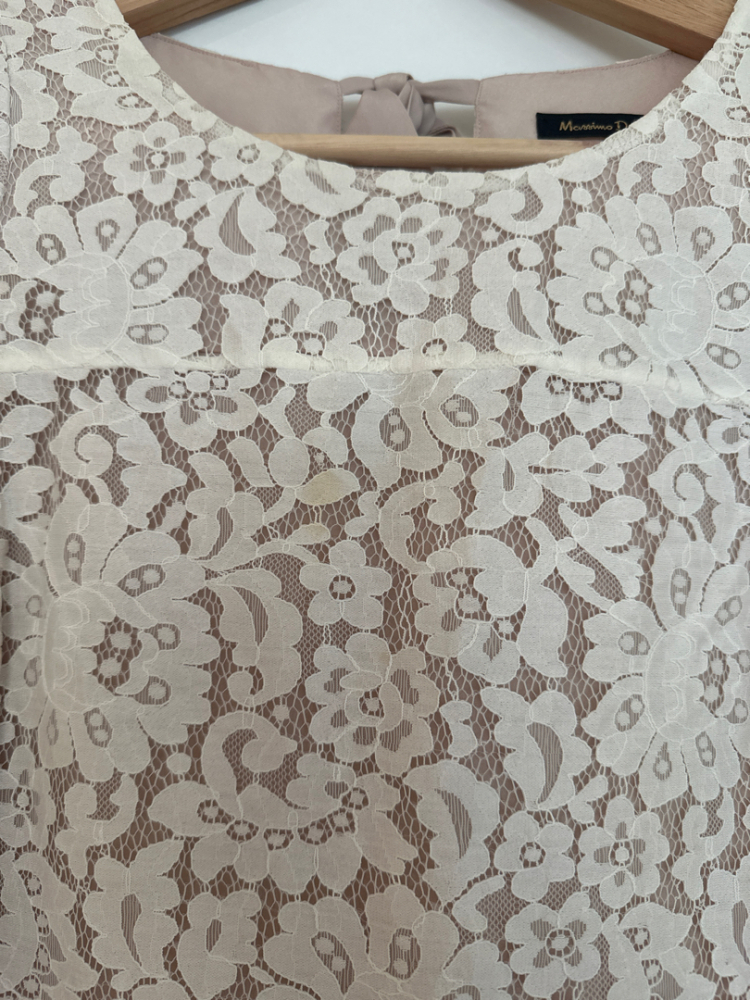 Massimo Dutti Kleid in Rosa/Elfenbein mit Spitzendetails