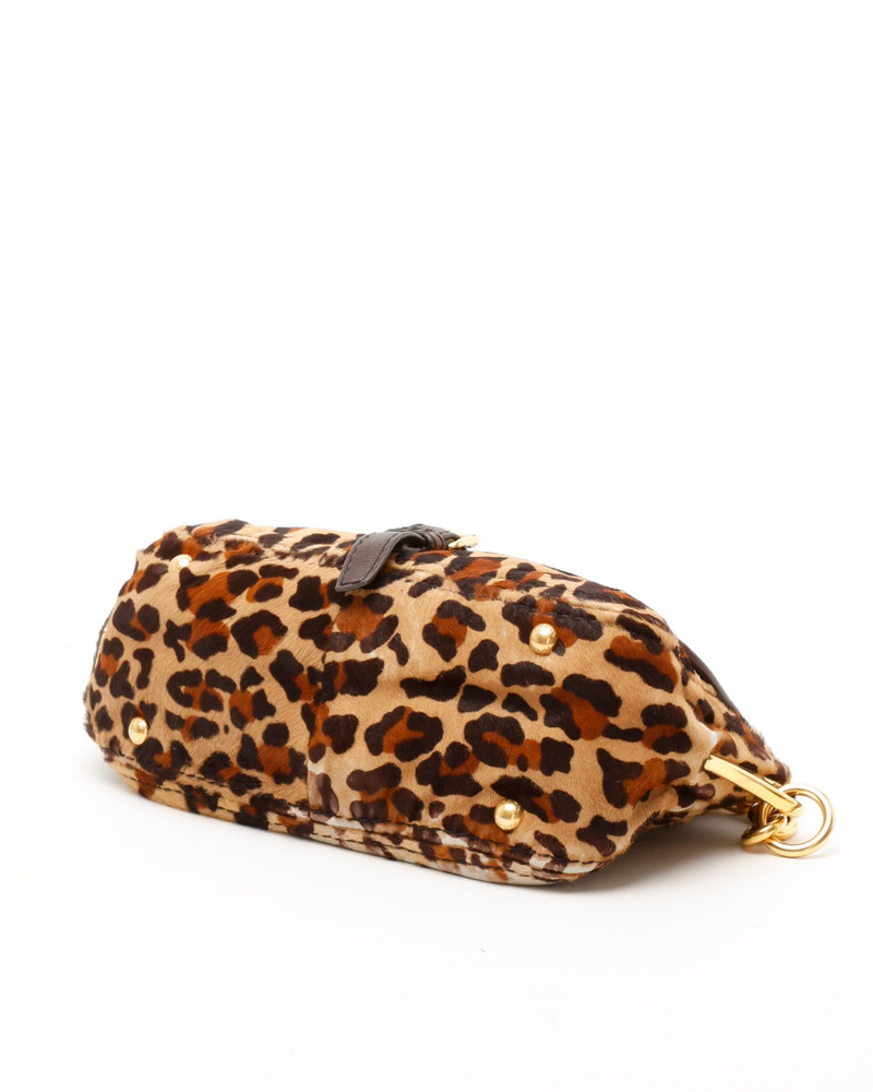 Prada Leopard Fur Chain Hobo Bag