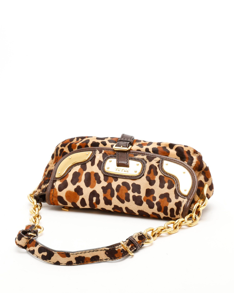 Prada Leopard Fur Chain Hobo Bag