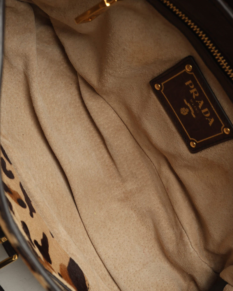 Prada Leopard Fur Chain Hobo Bag