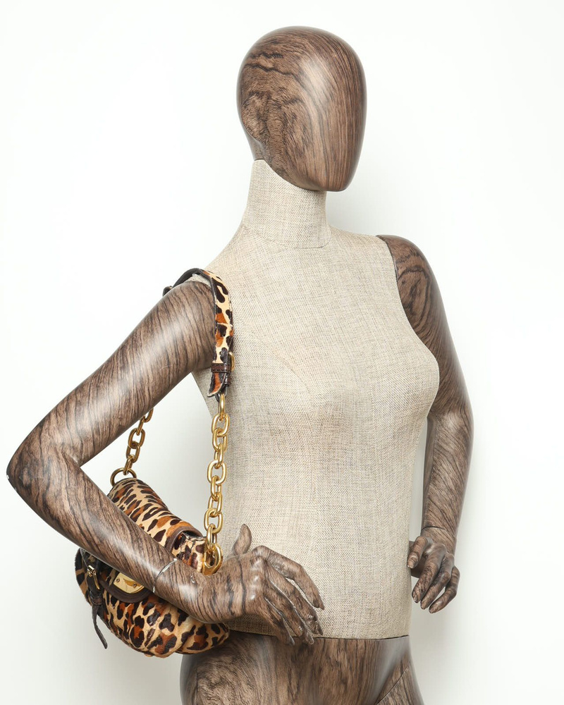 Prada Leopard Fur Chain Hobo Bag