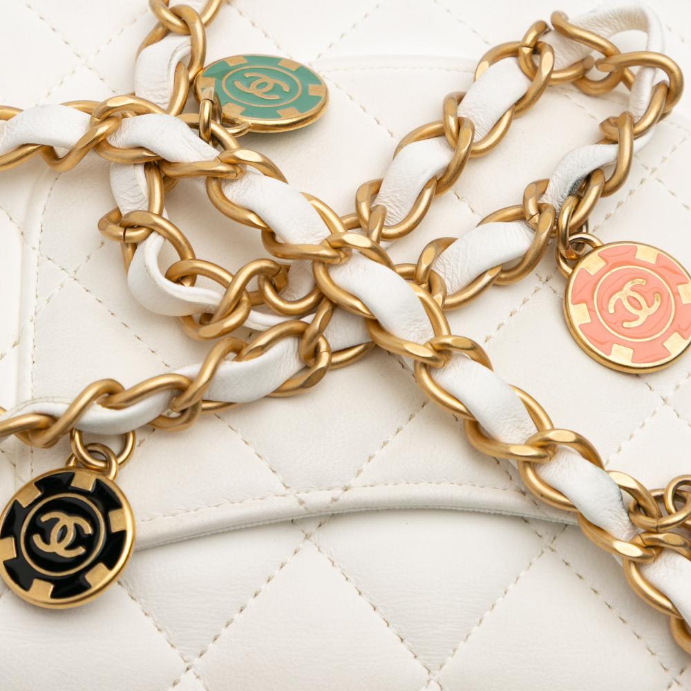 Chanel White Mini Square Classic Lambskin Casino Royale Charms Single Flap France