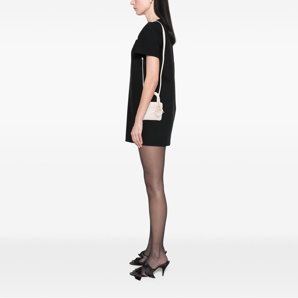 Christian Dior B Dior White Calf Leather Micro Ultra Matte skin Cannage Diamond Motif Lady Dior Italy