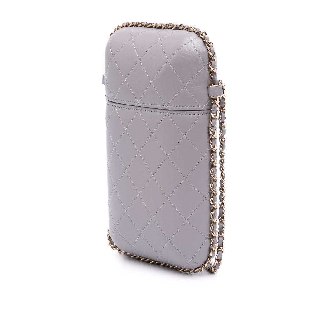 Chanel AB Chanel Gray Lambskin Leather Leather CC Quilted Lambskin Chain Around Phone Holder Italy