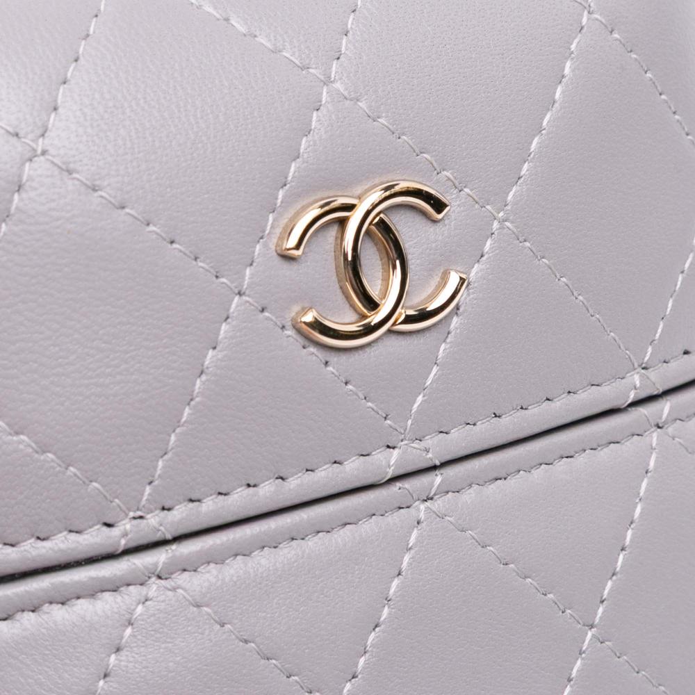 Chanel AB Chanel Gray Lambskin Leather Leather CC Quilted Lambskin Chain Around Phone Holder Italy