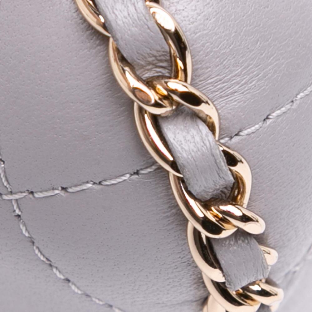 Chanel AB Chanel Gray Lambskin Leather Leather CC Quilted Lambskin Chain Around Phone Holder Italy