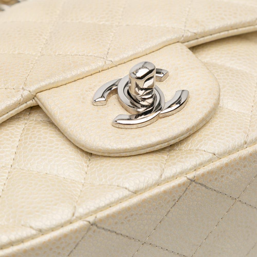 Chanel B Chanel Gold Light Gold Caviar Leather Leather Mini Square Classic Caviar Single Flap Italy