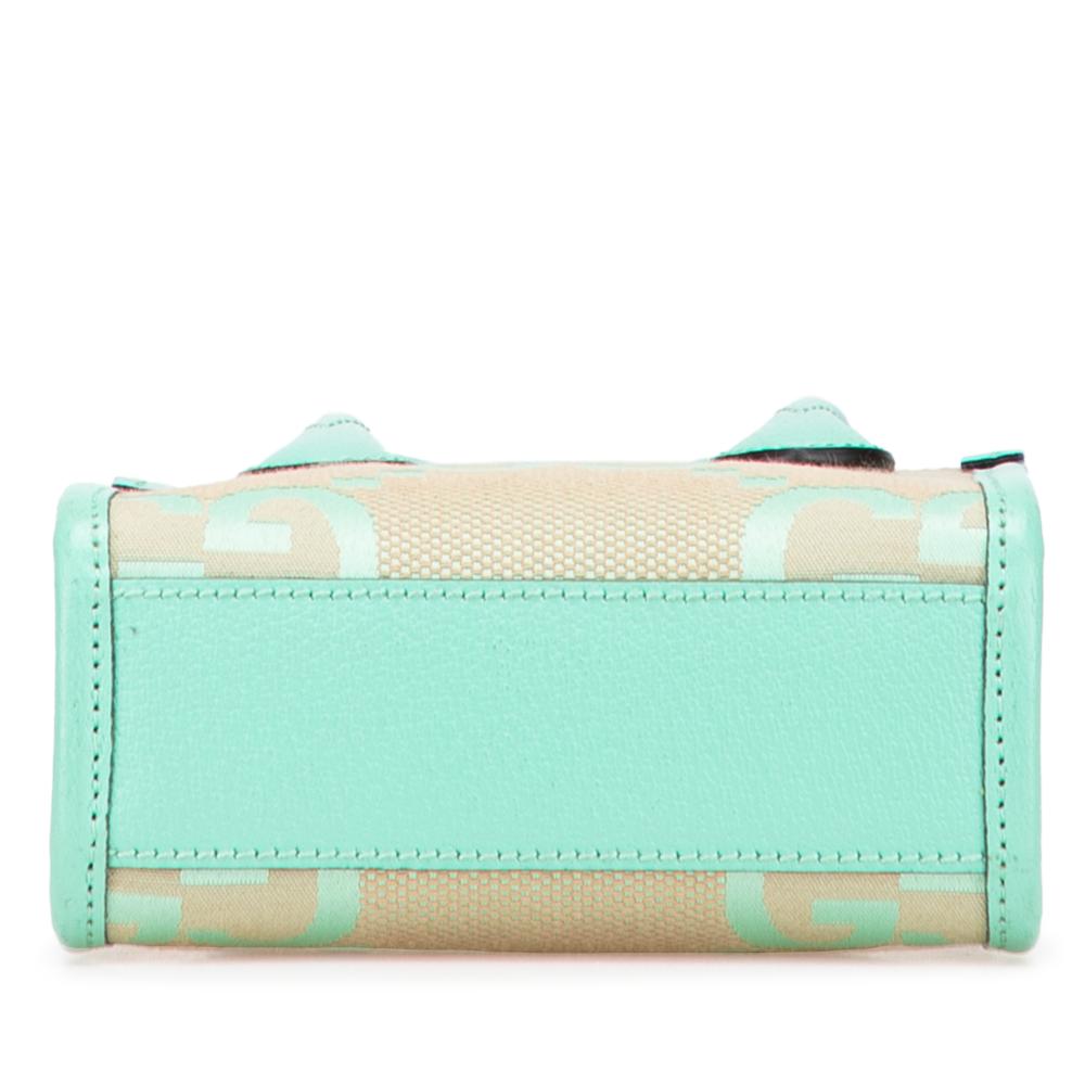 Gucci B Gucci Brown Beige with Green Mint Canvas Fabric Mini Jumbo GG Interlocking G Satchel Italy