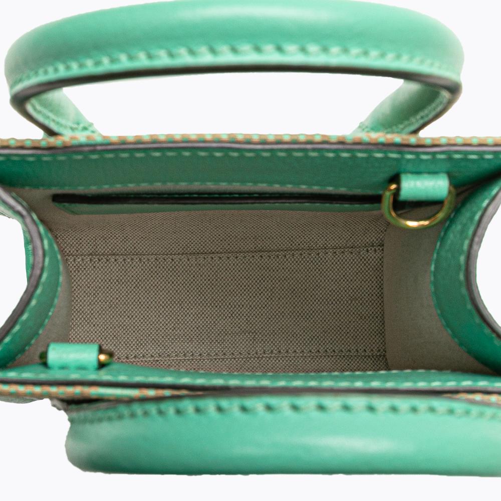 Gucci B Gucci Brown Beige with Green Mint Canvas Fabric Mini Jumbo GG Interlocking G Satchel Italy