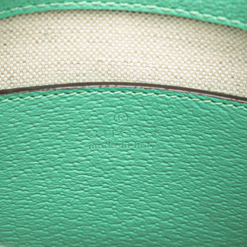 Gucci B Gucci Brown Beige with Green Mint Canvas Fabric Mini Jumbo GG Interlocking G Satchel Italy